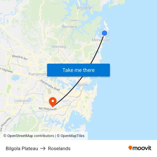Bilgola Plateau to Roselands map