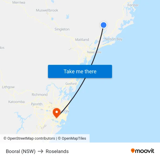 Booral (NSW) to Roselands map