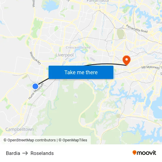 Bardia to Roselands map