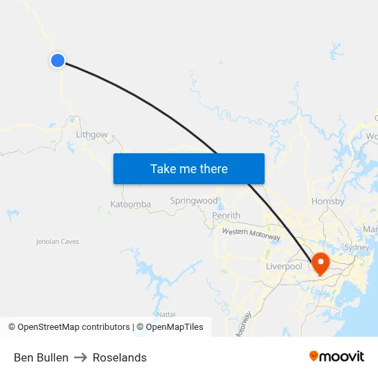 Ben Bullen to Roselands map