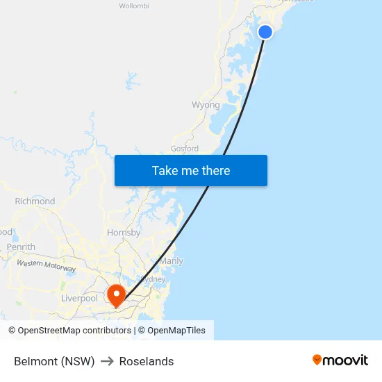 Belmont (NSW) to Roselands map