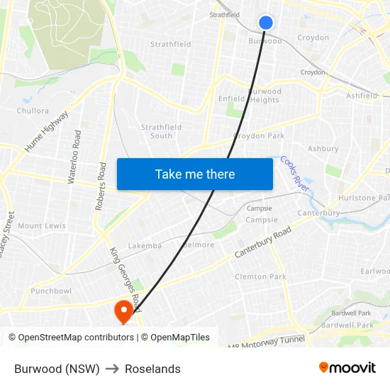 Burwood (NSW) to Roselands map