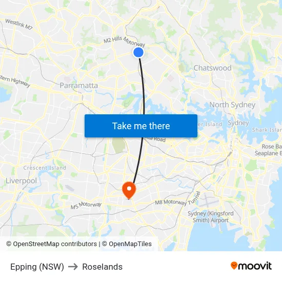 Epping (NSW) to Roselands map