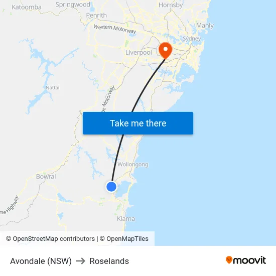 Avondale (NSW) to Roselands map