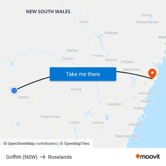 Griffith (NSW) to Roselands map