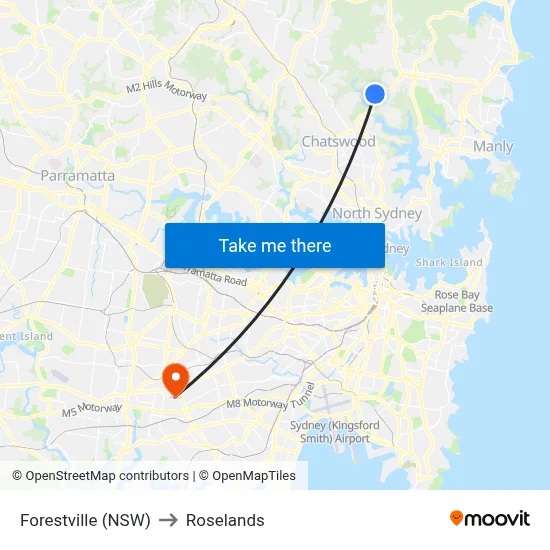 Forestville (NSW) to Roselands map