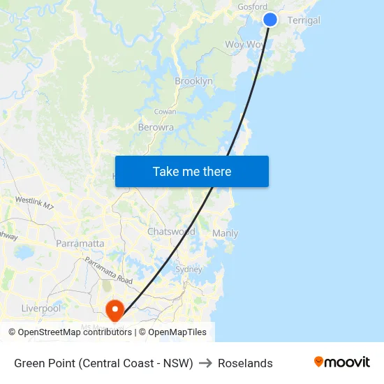 Green Point (Central Coast - NSW) to Roselands map
