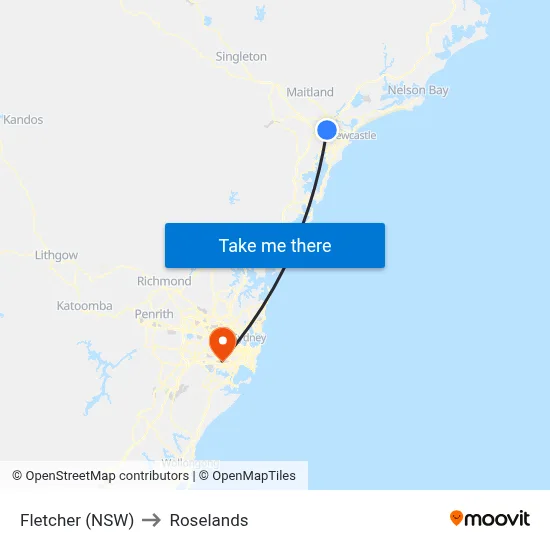 Fletcher (NSW) to Roselands map
