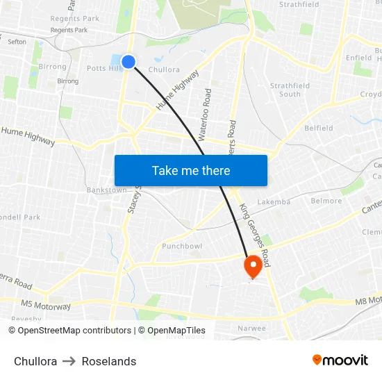 Chullora to Roselands map