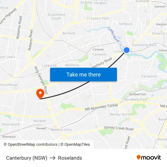 Canterbury (NSW) to Roselands map