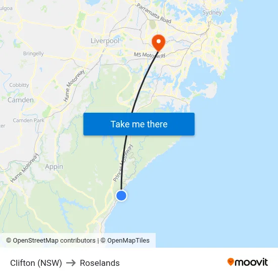 Clifton (NSW) to Roselands map