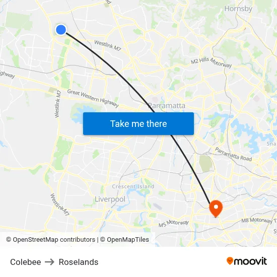 Colebee to Roselands map