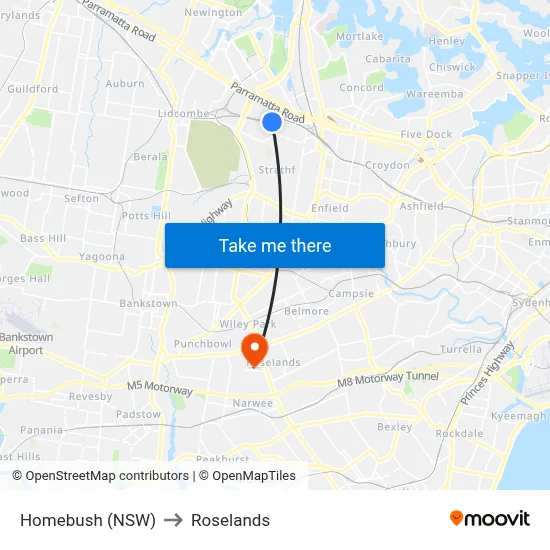 Homebush (NSW) to Roselands map