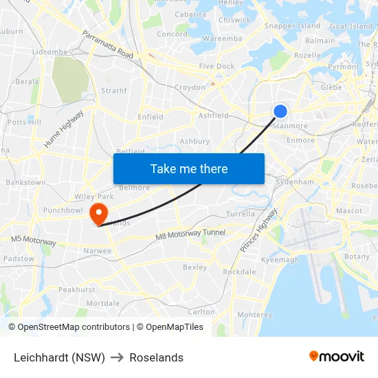 Leichhardt (NSW) to Roselands map