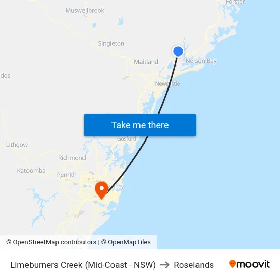Limeburners Creek (Mid-Coast - NSW) to Roselands map