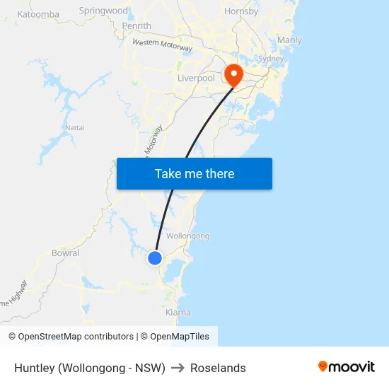 Huntley (Wollongong - NSW) to Roselands map