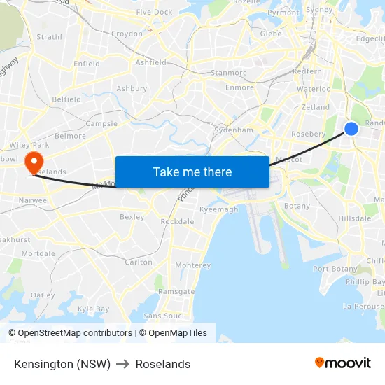 Kensington (NSW) to Roselands map