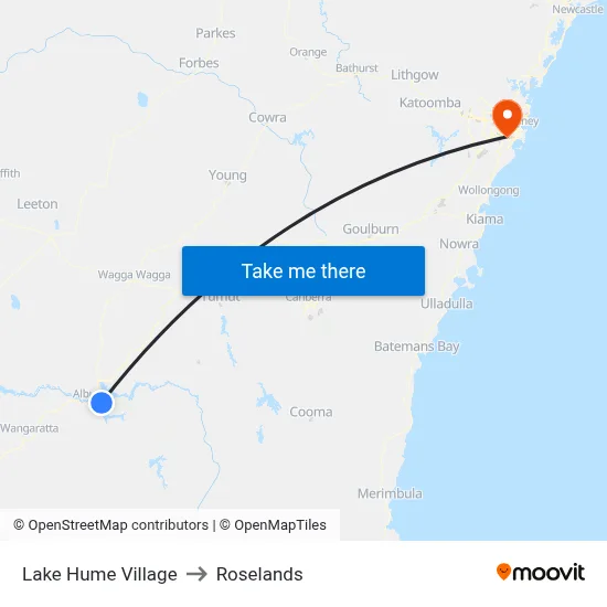 Lake Hume Village to Roselands map