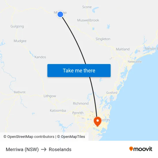 Merriwa (NSW) to Roselands map