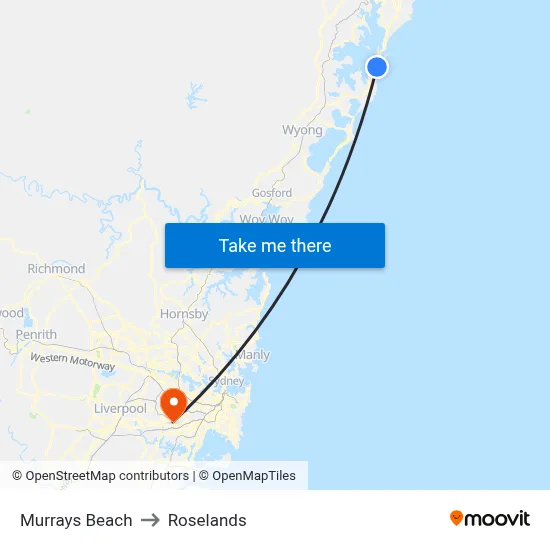 Murrays Beach to Roselands map