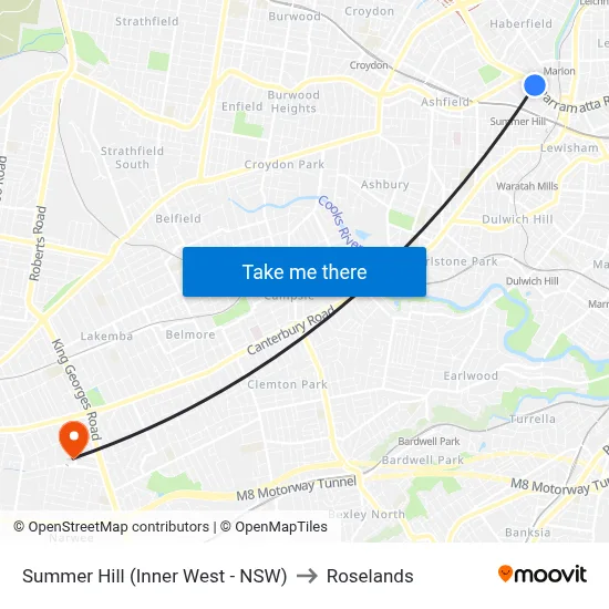 Summer Hill (Inner West - NSW) to Roselands map