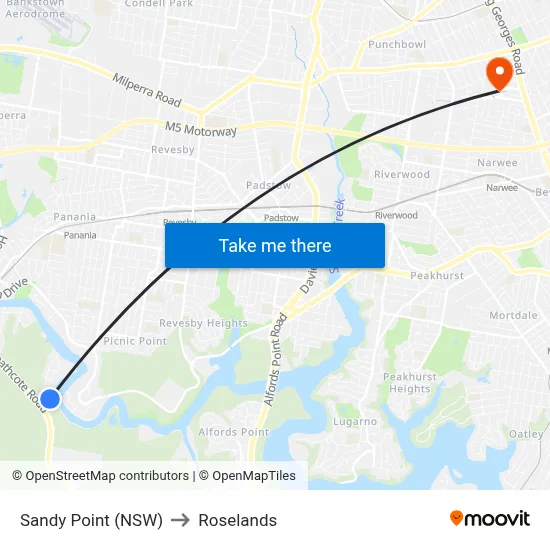 Sandy Point (NSW) to Roselands map