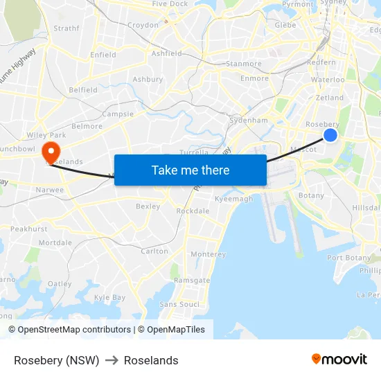 Rosebery (NSW) to Roselands map