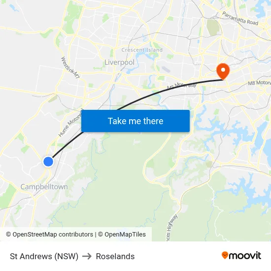 St Andrews (NSW) to Roselands map