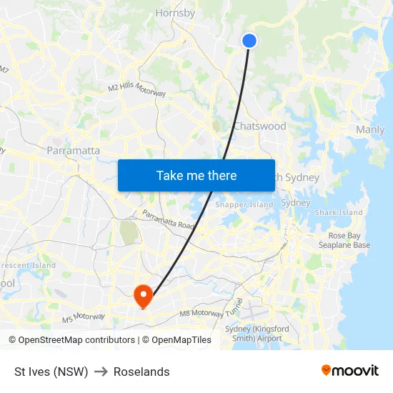 St Ives (NSW) to Roselands map