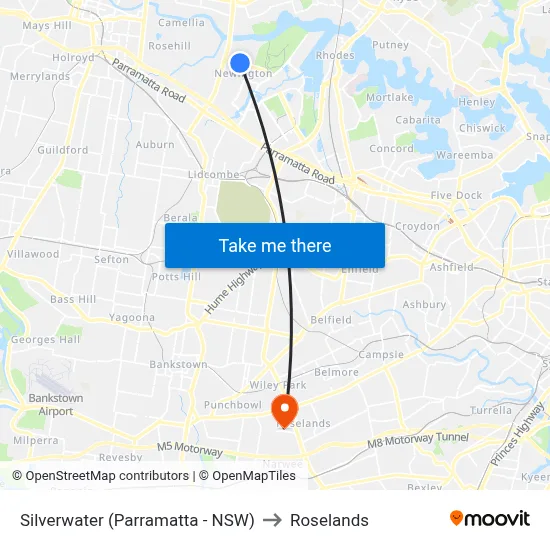 Silverwater (Parramatta - NSW) to Roselands map