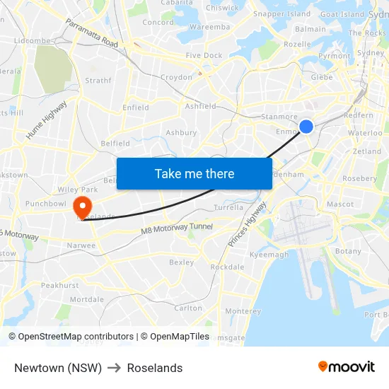 Newtown (NSW) to Roselands map