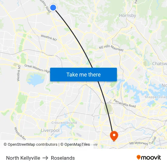 North Kellyville to Roselands map