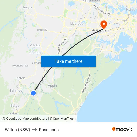Wilton (NSW) to Roselands map