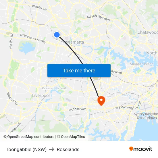 Toongabbie (NSW) to Roselands map