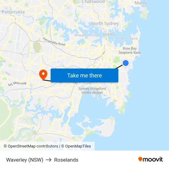 Waverley (NSW) to Roselands map