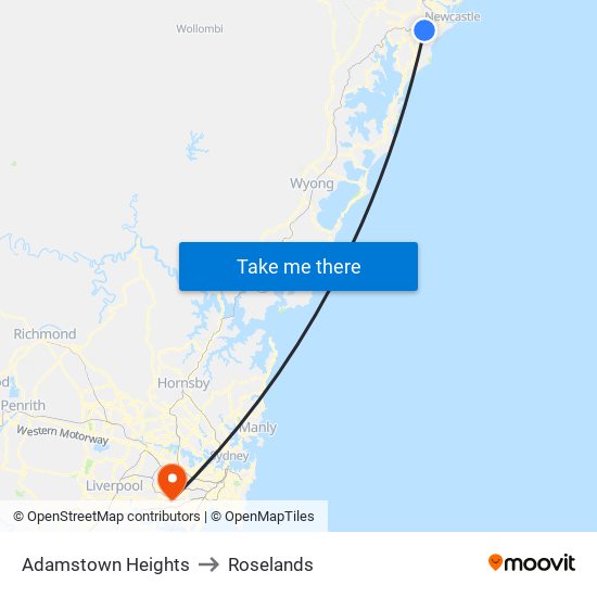 Adamstown Heights to Roselands map