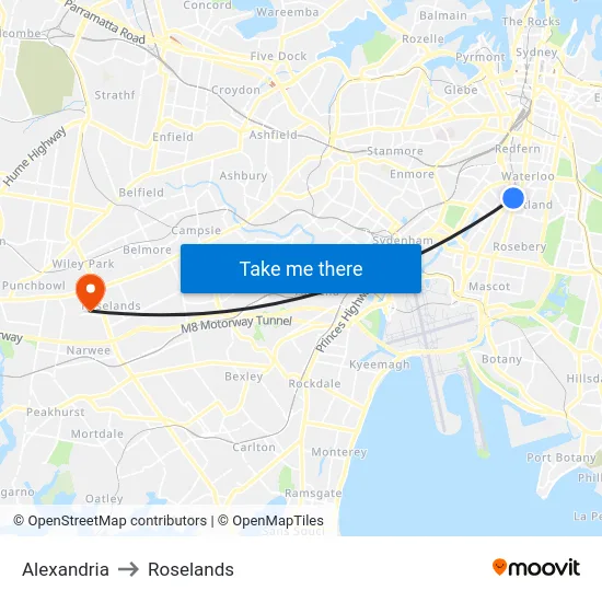 Alexandria to Roselands map