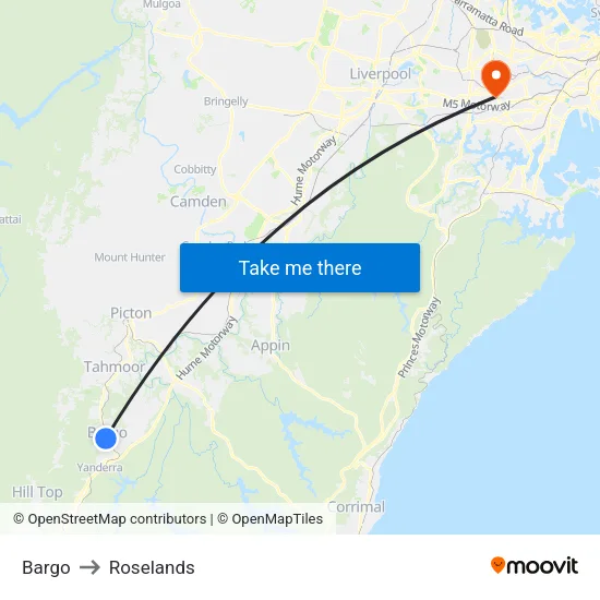 Bargo to Roselands map