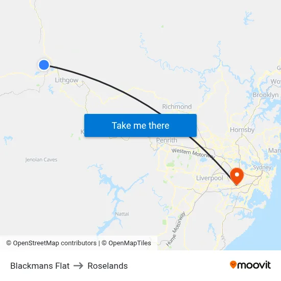 Blackmans Flat to Roselands map