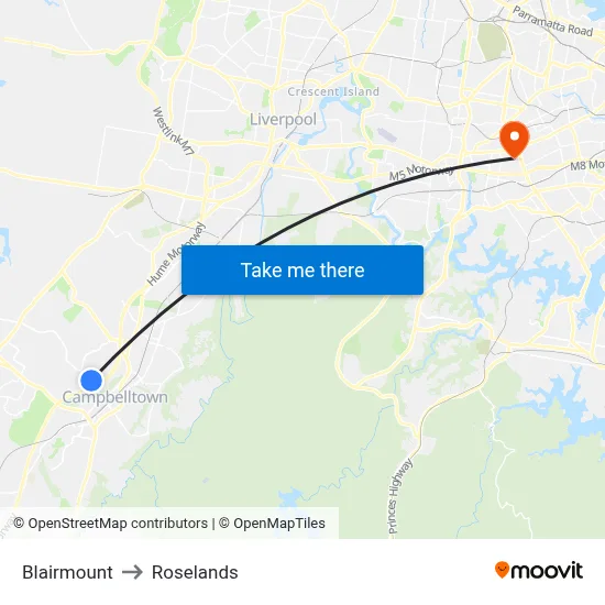 Blairmount to Roselands map