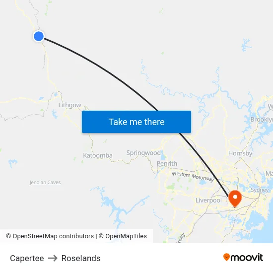 Capertee to Roselands map