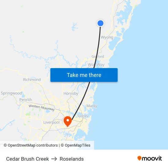 Cedar Brush Creek to Roselands map