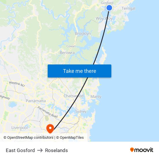 East Gosford to Roselands map