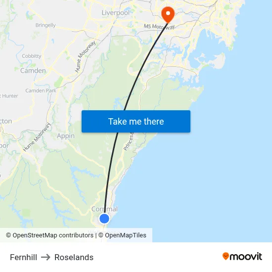 Fernhill to Roselands map