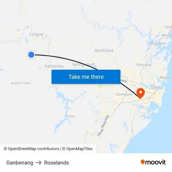 Ganbenang to Roselands map
