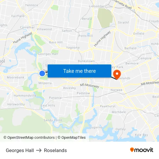 Georges Hall to Roselands map