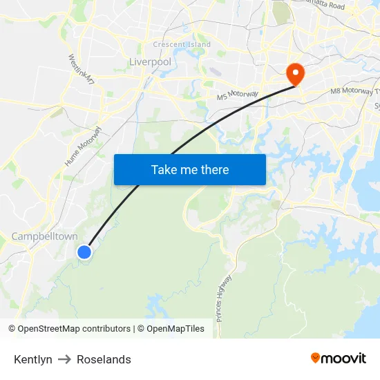 Kentlyn to Roselands map