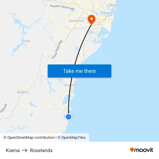 Kiama to Roselands map
