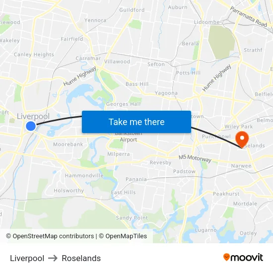 Liverpool to Roselands map
