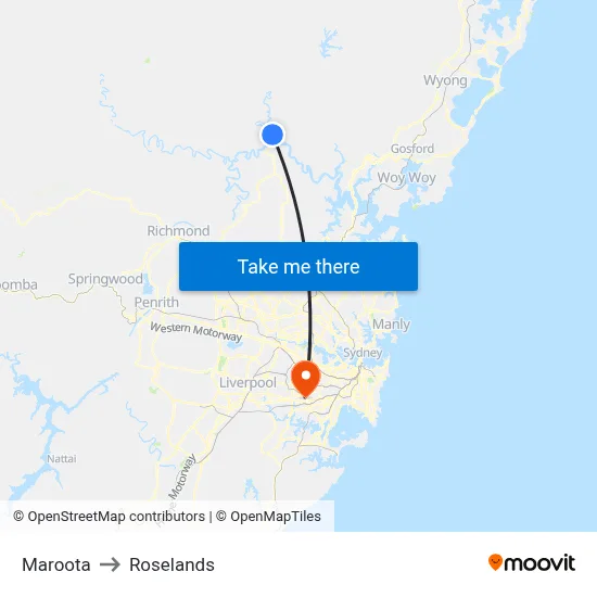Maroota to Roselands map